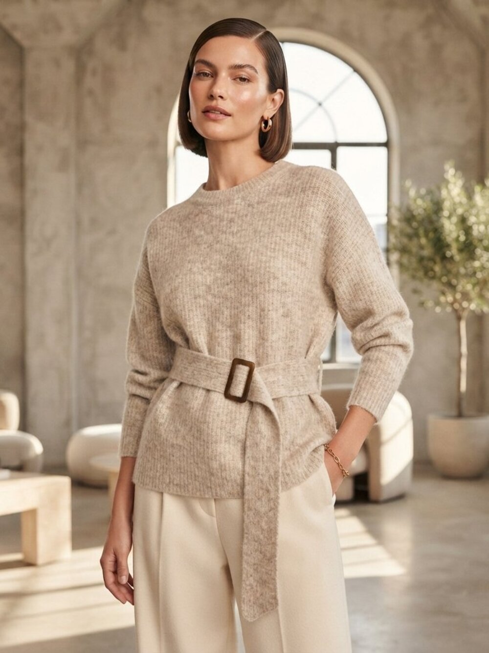 Babaton Aritzia Gaudi Belted Alpaca Merino Sweater Size Medium
